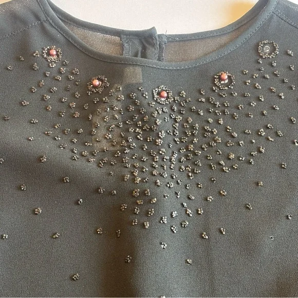 VINTAGE NEIMAN MARCUS Women’s Sheer‎ Black Long Sleeve Peplum Beaded Blouse Sz 4 - Picture 14 of 16